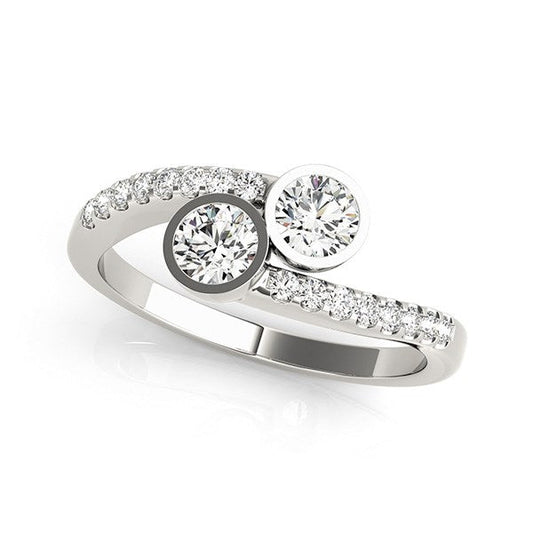 14k White Gold Round Bezel Setting Two Stone Diamond Ring (5/8 cttw) RCJ Rings  CELESTIA LUXE JEWELLERS