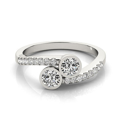 14k White Gold Round Bezel Setting Two Stone Diamond Ring (5/8 cttw) RCJ Rings  CELESTIA LUXE JEWELLERS