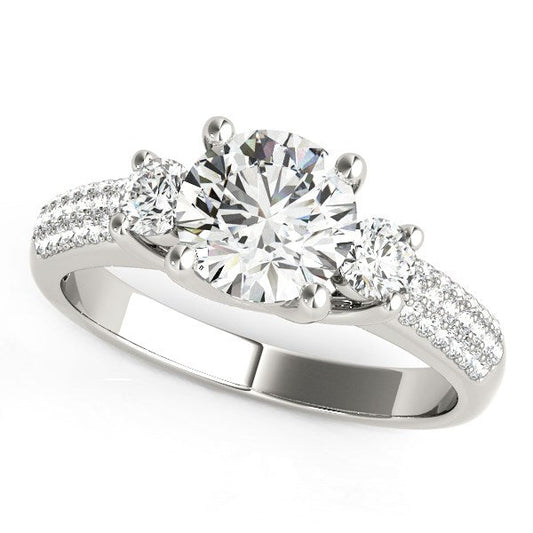 14k White Gold 3 Stone Pave Set Band Diamond Engagement Ring (1 7/8 cttw) RCJ Rings  CELESTIA LUXE JEWELLERS