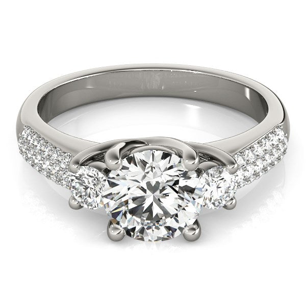 14k White Gold 3 Stone Pave Set Band Diamond Engagement Ring (1 7/8 cttw) RCJ Rings  CELESTIA LUXE JEWELLERS