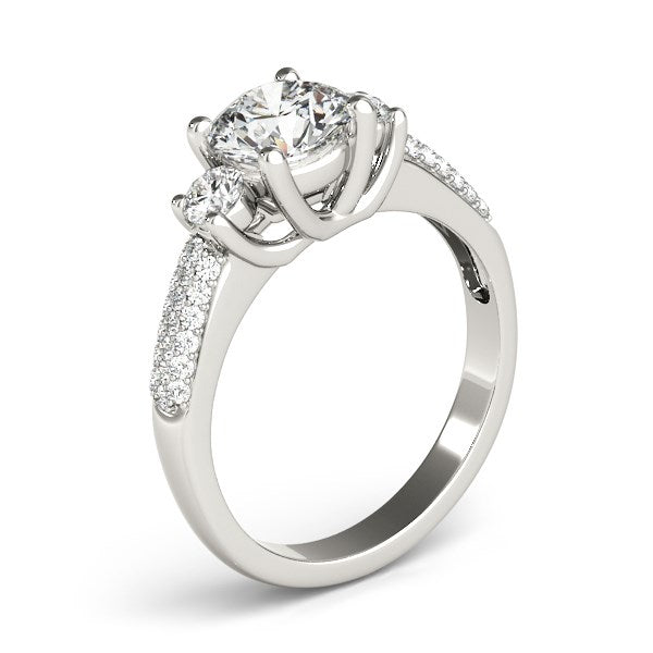 14k White Gold 3 Stone Pave Set Band Diamond Engagement Ring (1 7/8 cttw) RCJ Rings  CELESTIA LUXE JEWELLERS