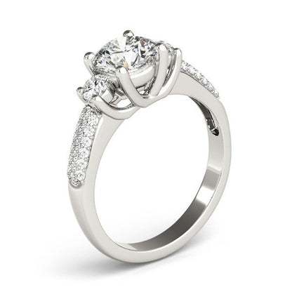 14k White Gold 3 Stone Pave Set Band Diamond Engagement Ring (1 7/8 cttw) RCJ Rings  CELESTIA LUXE JEWELLERS