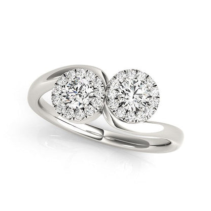 14k White Gold Halo Set Round Two Stone Diamond Ring (3/8 cttw) RCJ Rings  CELESTIA LUXE JEWELLERS