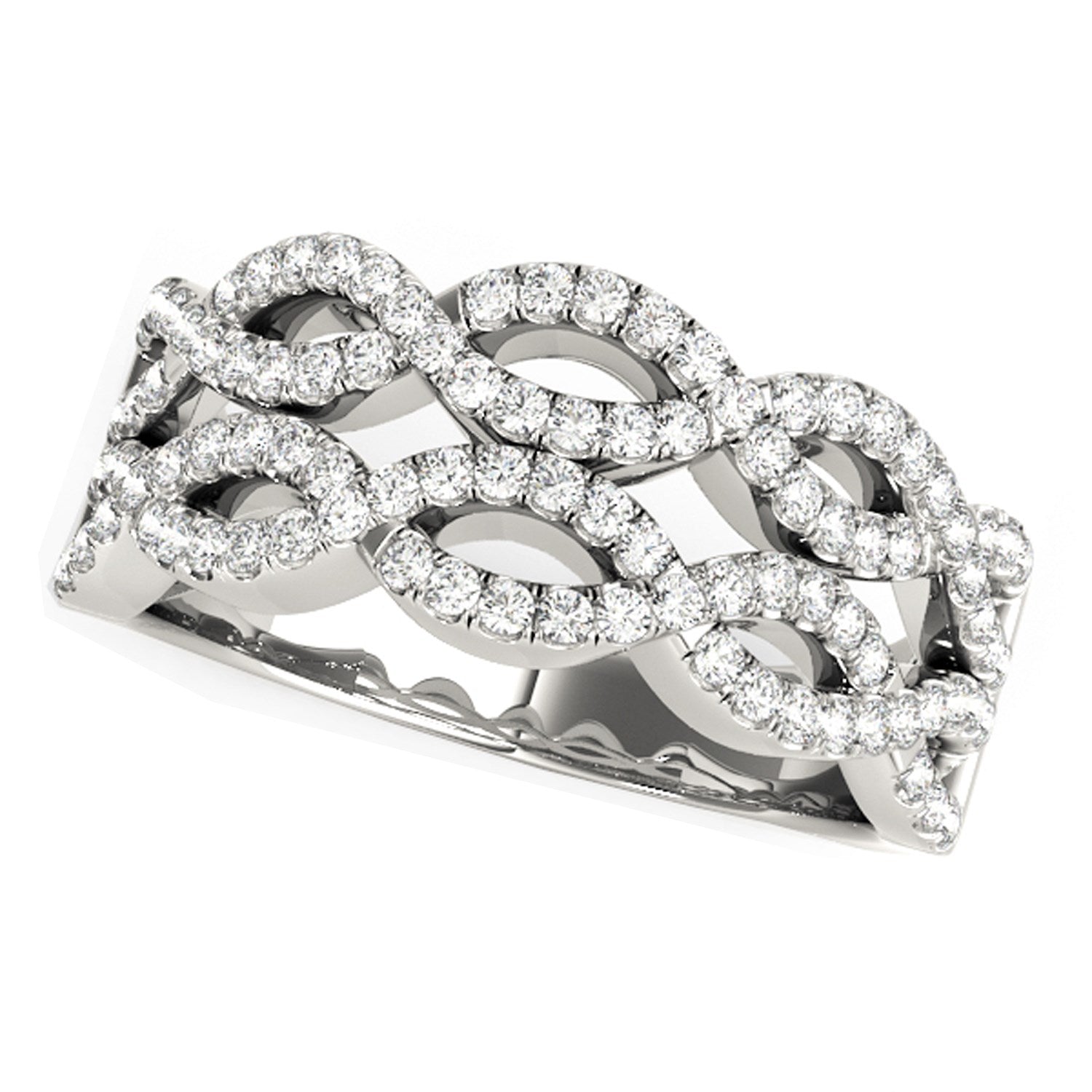 Diamond Studded Double Interlocking Waves Ring in 14k White Gold  (5/8 cttw) RCJ Rings  CELESTIA LUXE JEWELLERS
