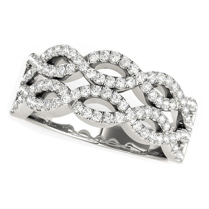 Diamond Studded Double Interlocking Waves Ring in 14k White Gold  (5/8 cttw) RCJ Rings  CELESTIA LUXE JEWELLERS