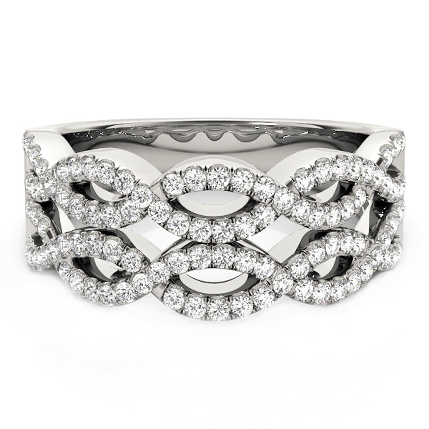 Diamond Studded Double Interlocking Waves Ring in 14k White Gold  (5/8 cttw) RCJ Rings  CELESTIA LUXE JEWELLERS
