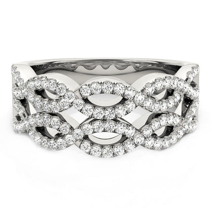 Diamond Studded Double Interlocking Waves Ring in 14k White Gold  (5/8 cttw) RCJ Rings  CELESTIA LUXE JEWELLERS