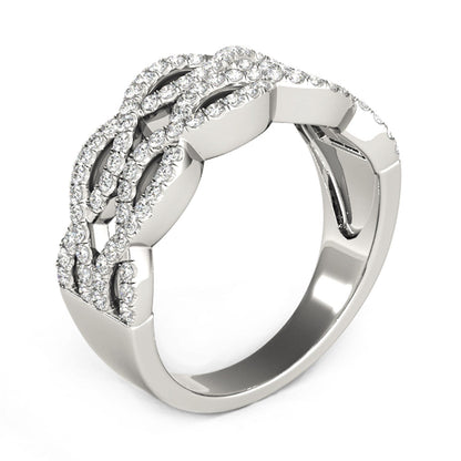 Diamond Studded Double Interlocking Waves Ring in 14k White Gold  (5/8 cttw) RCJ Rings  CELESTIA LUXE JEWELLERS