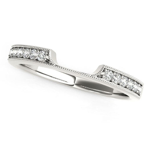 14k White Gold Curved Section Antique Style Diamond Wedding Band (1/8 cttw) RCJ Rings  CELESTIA LUXE JEWELLERS