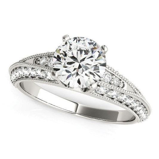 14k White Gold Pronged Round Antique Diamond Engagement Ring (1 1/2 cttw) RCJ Rings  CELESTIA LUXE JEWELLERS