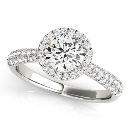 14k White Gold Halo Diamond Engagement Ring with Pave Band (1 1/3 cttw) RCJ Rings  CELESTIA LUXE JEWELLERS