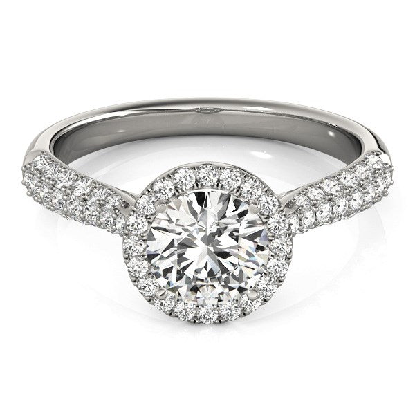 14k White Gold Halo Diamond Engagement Ring with Pave Band (1 1/3 cttw) RCJ Rings  CELESTIA LUXE JEWELLERS