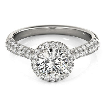 14k White Gold Halo Diamond Engagement Ring with Pave Band (1 1/3 cttw) RCJ Rings  CELESTIA LUXE JEWELLERS