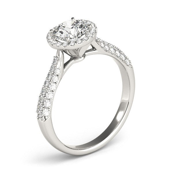 14k White Gold Halo Diamond Engagement Ring with Pave Band (1 1/3 cttw) RCJ Rings  CELESTIA LUXE JEWELLERS