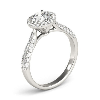 14k White Gold Halo Diamond Engagement Ring with Pave Band (1 1/3 cttw) RCJ Rings  CELESTIA LUXE JEWELLERS