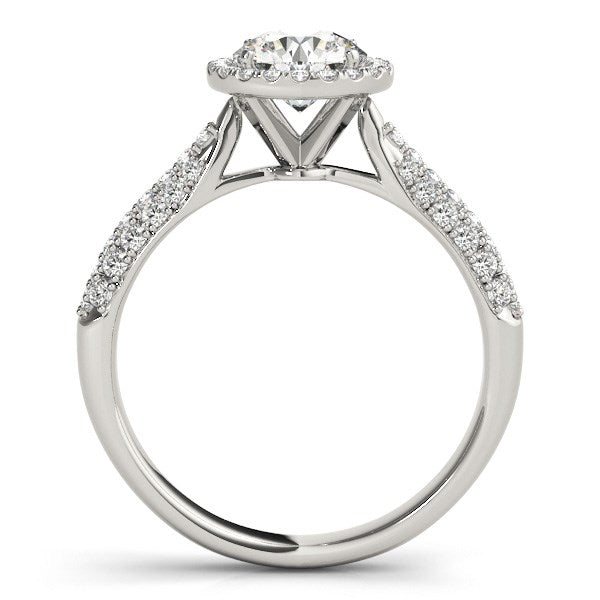 14k White Gold Halo Diamond Engagement Ring with Pave Band (1 1/3 cttw) RCJ Rings  CELESTIA LUXE JEWELLERS