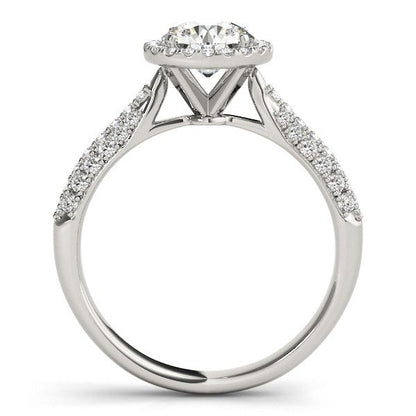 14k White Gold Halo Diamond Engagement Ring with Pave Band (1 1/3 cttw) RCJ Rings  CELESTIA LUXE JEWELLERS