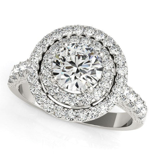 14k White Gold Diamond Engagement Ring with Double Pave Halo (2 5/8 cttw) RCJ Rings  CELESTIA LUXE JEWELLERS