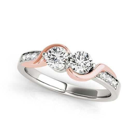 14k White And Rose Gold Round Two Diamond Curved Band Ring (5/8 cttw) RCJ Rings  CELESTIA LUXE JEWELLERS