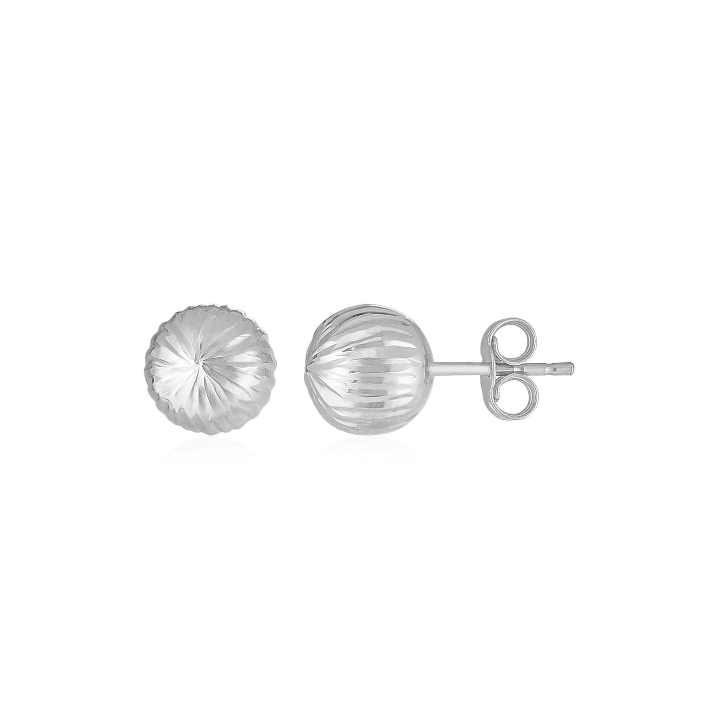 14K White Gold Ball Earrings with Linear Texture(5mm) RCJ Earrings  CELESTIA LUXE JEWELLERS