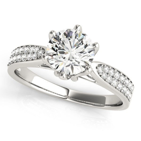 Six Prong 14k White Gold Diamond Engagement Ring with Pave Band (1 5/8 cttw) RCJ Rings  CELESTIA LUXE JEWELLERS