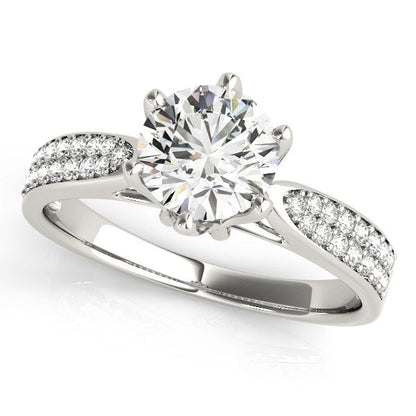 Six Prong 14k White Gold Diamond Engagement Ring with Pave Band (1 5/8 cttw) RCJ Rings  CELESTIA LUXE JEWELLERS