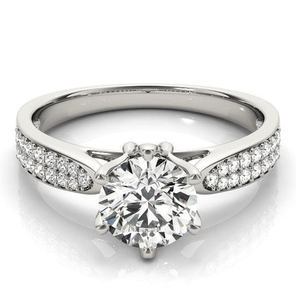 Six Prong 14k White Gold Diamond Engagement Ring with Pave Band (1 5/8 cttw) RCJ Rings  CELESTIA LUXE JEWELLERS