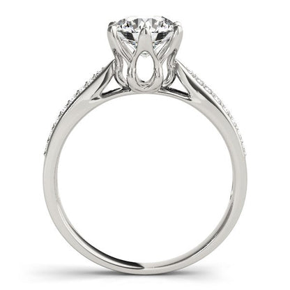Six Prong 14k White Gold Diamond Engagement Ring with Pave Band (1 5/8 cttw) RCJ Rings  CELESTIA LUXE JEWELLERS