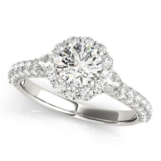 14k White Gold Halo Round Diamond Engagement Pave Band Ring (2 cttw) RCJ Rings  CELESTIA LUXE JEWELLERS