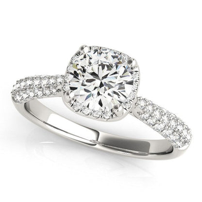 14k White Gold Halo Graduated Pave Shank Diamond Engagement Ring (1 1/3 cttw) RCJ Rings  CELESTIA LUXE JEWELLERS