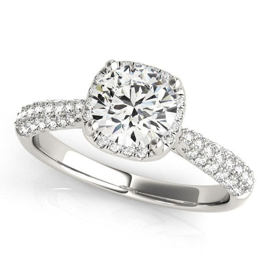 14k White Gold Halo Graduated Pave Shank Diamond Engagement Ring (1 1/3 cttw) RCJ Rings  CELESTIA LUXE JEWELLERS