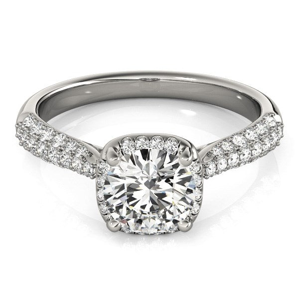14k White Gold Halo Graduated Pave Shank Diamond Engagement Ring (1 1/3 cttw) RCJ Rings  CELESTIA LUXE JEWELLERS