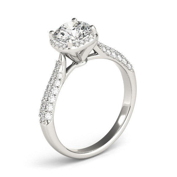 14k White Gold Halo Graduated Pave Shank Diamond Engagement Ring (1 1/3 cttw) RCJ Rings  CELESTIA LUXE JEWELLERS
