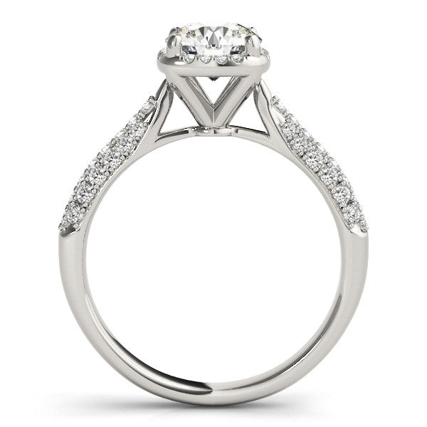 14k White Gold Halo Graduated Pave Shank Diamond Engagement Ring (1 1/3 cttw) RCJ Rings  CELESTIA LUXE JEWELLERS