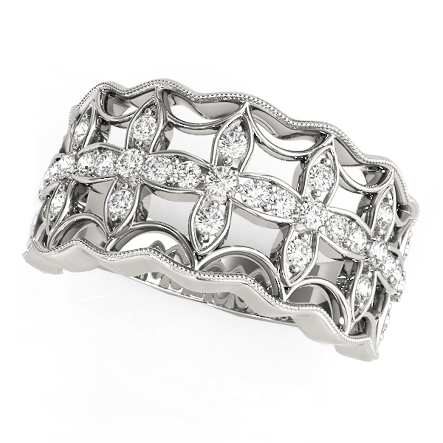 Diamond Studded Four Leaf Clover Motif Ring in 14k White Gold (1/4 cttw) RCJ Rings  CELESTIA LUXE JEWELLERS