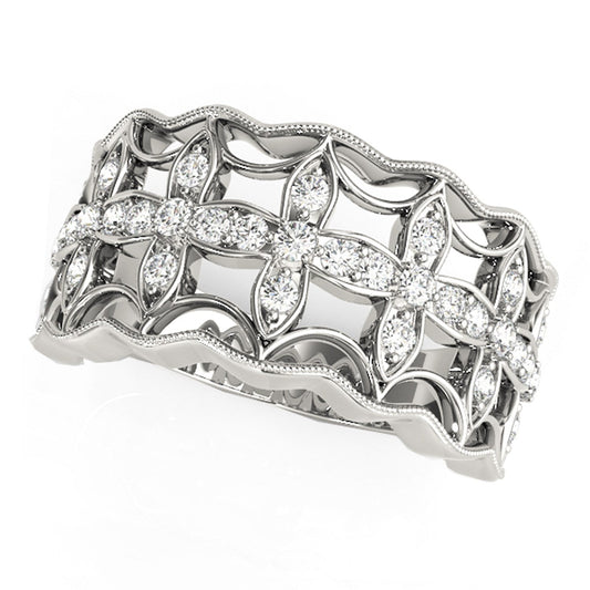 Diamond Studded Four Leaf Clover Motif Ring in 14k White Gold (1/4 cttw) RCJ Rings  CELESTIA LUXE JEWELLERS