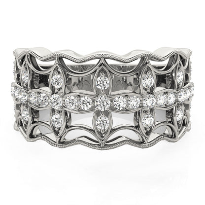 Diamond Studded Four Leaf Clover Motif Ring in 14k White Gold (1/4 cttw) RCJ Rings  CELESTIA LUXE JEWELLERS