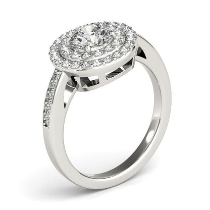 14k White Gold Round with Two-Row Halo Diamond Engagement Ring (1 1/2 cttw) RCJ Rings  CELESTIA LUXE JEWELLERS