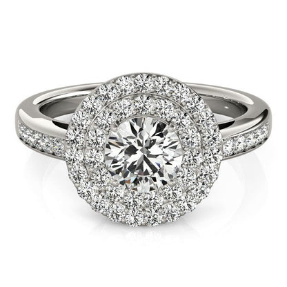 14k White Gold Round with Two-Row Halo Diamond Engagement Ring (1 1/2 cttw) RCJ Rings  CELESTIA LUXE JEWELLERS
