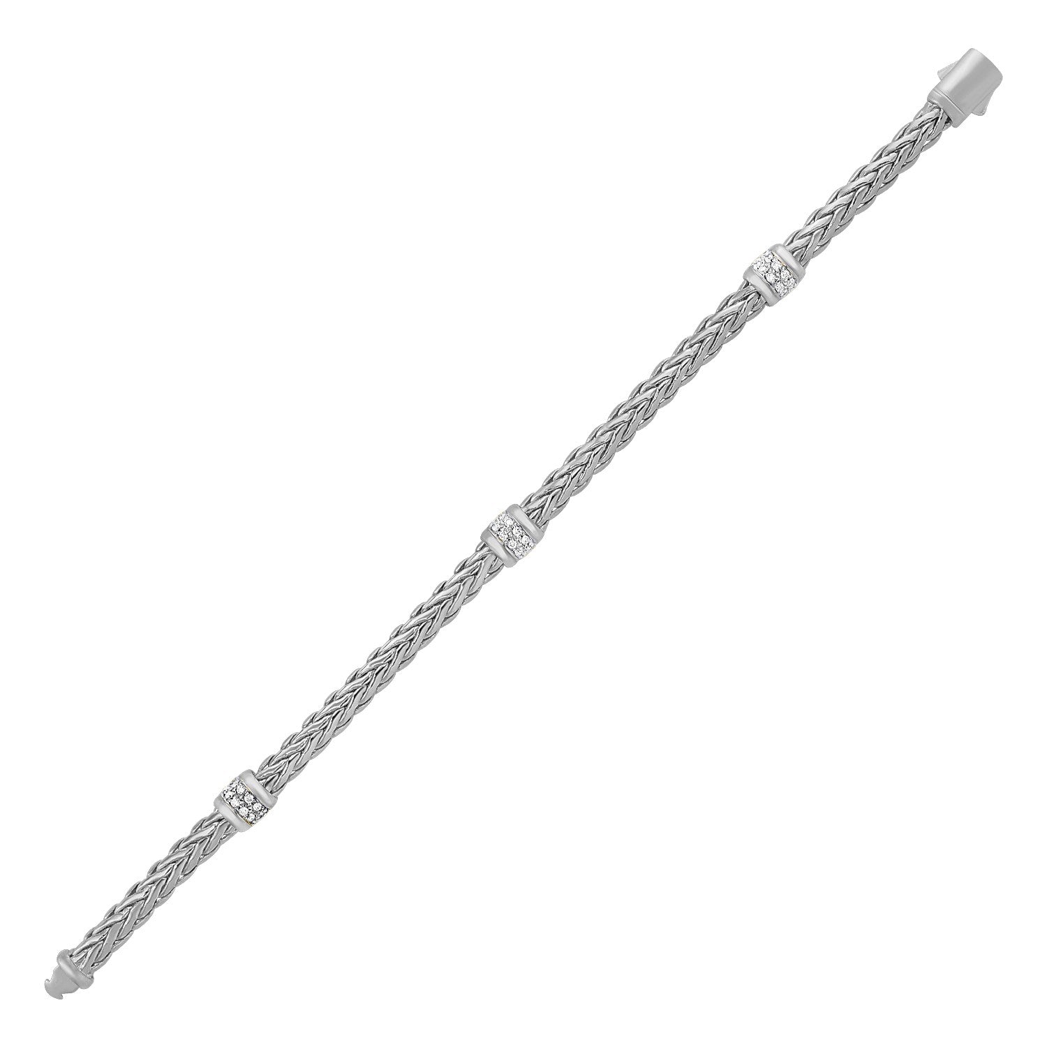 Polished Woven Rope Bracelet with Diamond Accents in 14k White Gold RCJ Bracelets  CELESTIA LUXE JEWELLERS