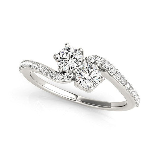 Curved Band Two Stone Diamond Ring in 14k White Gold (3/4 cttw) RCJ Rings  CELESTIA LUXE JEWELLERS
