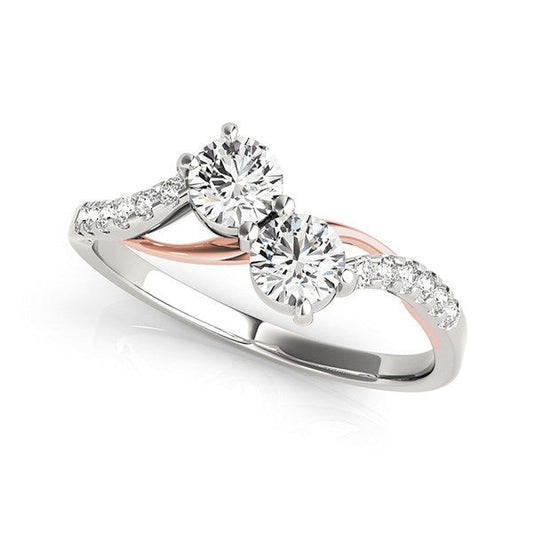 Two Stone Diamond Ring with Curved Band in 14k White And Rose Gold (5/8 cttw) RCJ Rings  CELESTIA LUXE JEWELLERS
