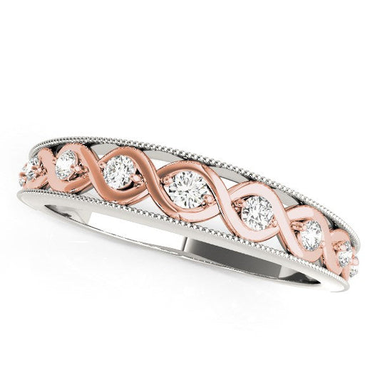 14k White And Rose Gold Infity Diamond Wedding Band (1/8 cttw) RCJ Rings  CELESTIA LUXE JEWELLERS