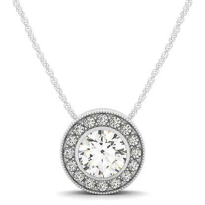 Diamond Halo with Center Bezel in 14k White Gold (5/8 cttw) RCJ Necklaces  CELESTIA LUXE JEWELLERS