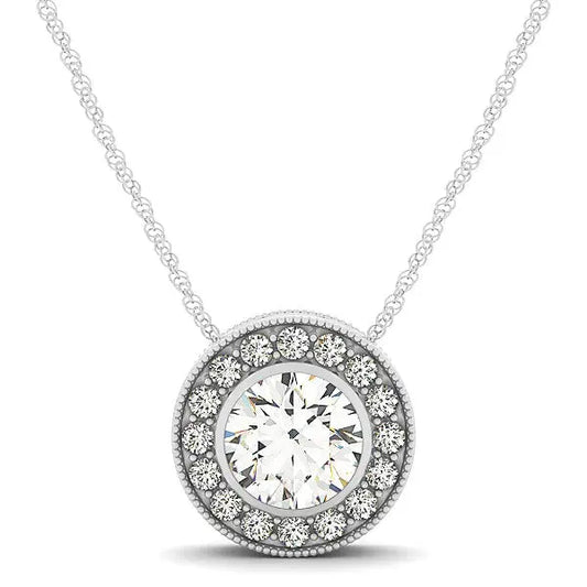 Diamond Halo with Center Bezel in 14k White Gold (5/8 cttw) RCJ Necklaces  CELESTIA LUXE JEWELLERS