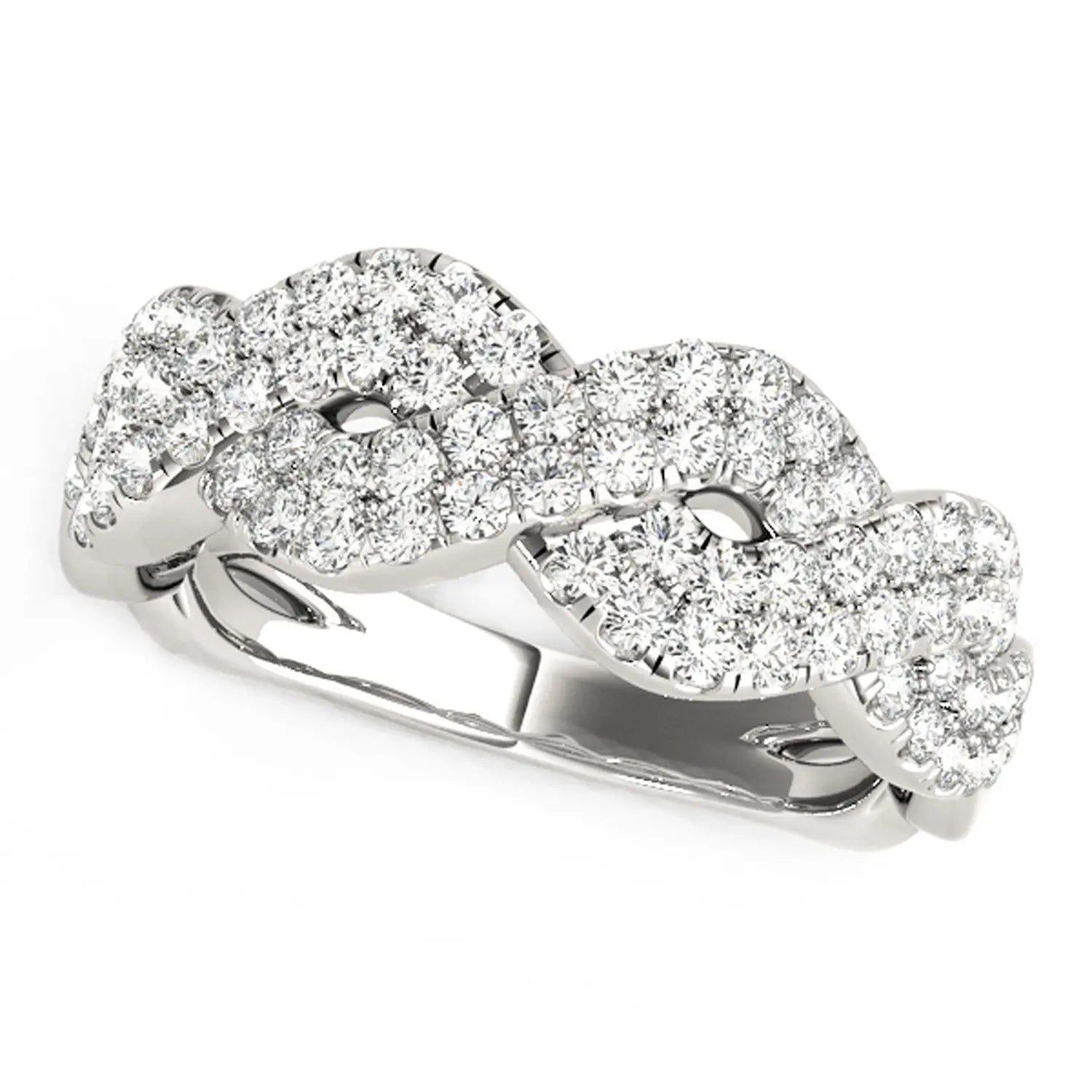 Diamond Studded Interlocking Waves Ring in 14k White Gold (5/8 cttw) RCJ Rings  CELESTIA LUXE JEWELLERS