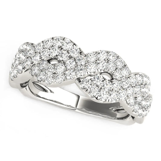 Diamond Studded Interlocking Waves Ring in 14k White Gold (5/8 cttw) RCJ Rings  CELESTIA LUXE JEWELLERS