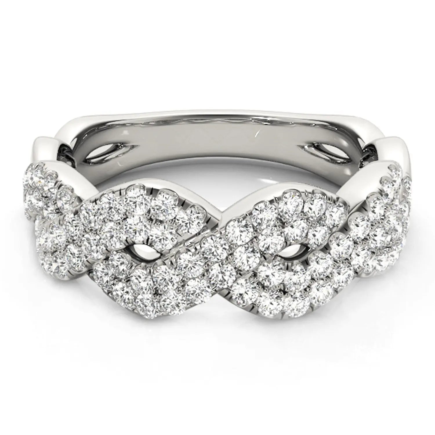 Diamond Studded Interlocking Waves Ring in 14k White Gold (5/8 cttw) RCJ Rings  CELESTIA LUXE JEWELLERS