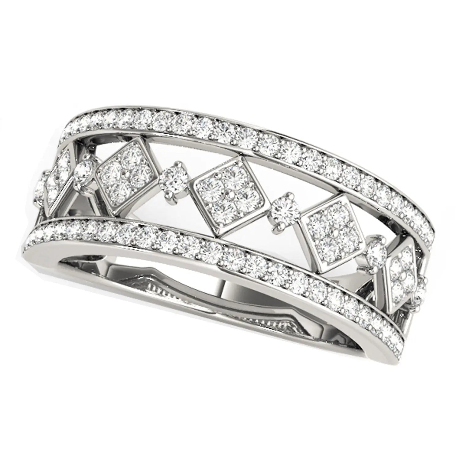 Diamond Studded Square Motif Ring in 14k White Gold (1/2 cttw) RCJ Rings  CELESTIA LUXE JEWELLERS