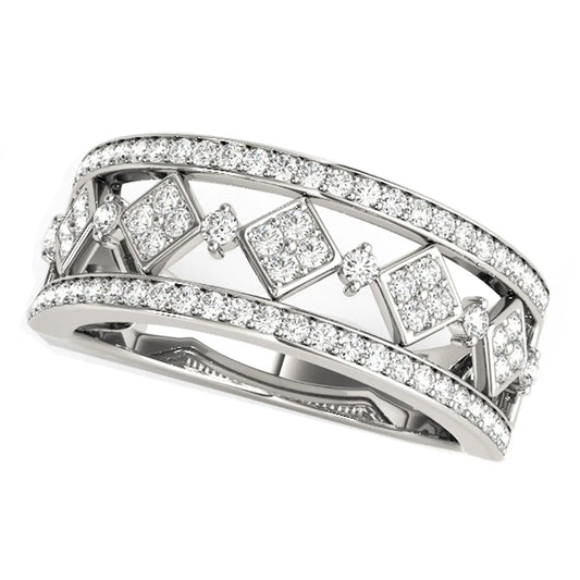 Diamond Studded Square Motif Ring in 14k White Gold (1/2 cttw) RCJ Rings  CELESTIA LUXE JEWELLERS